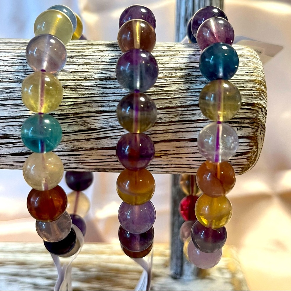10mm Flourite Natural Healing Crystal Stretch Bracelet